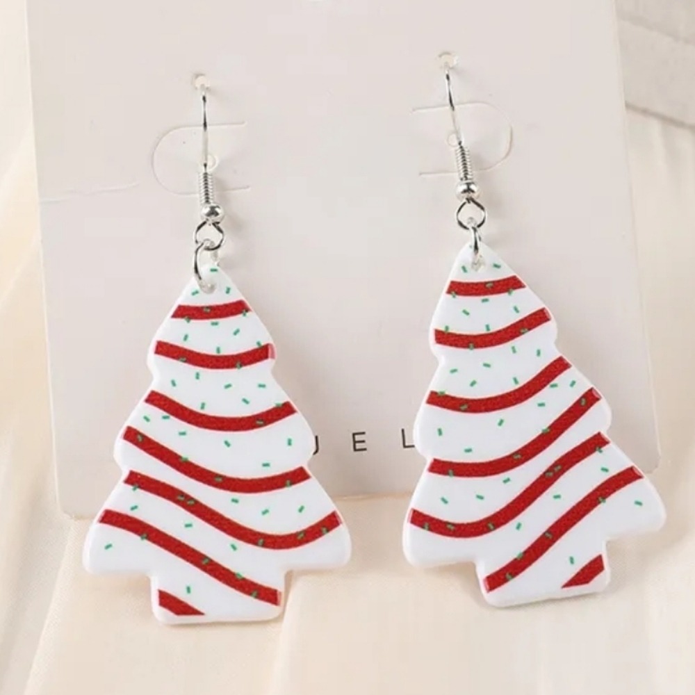Christmas Tree Cake Dangle Earrings. Acrylic With Alloy Hook, Little Debbie